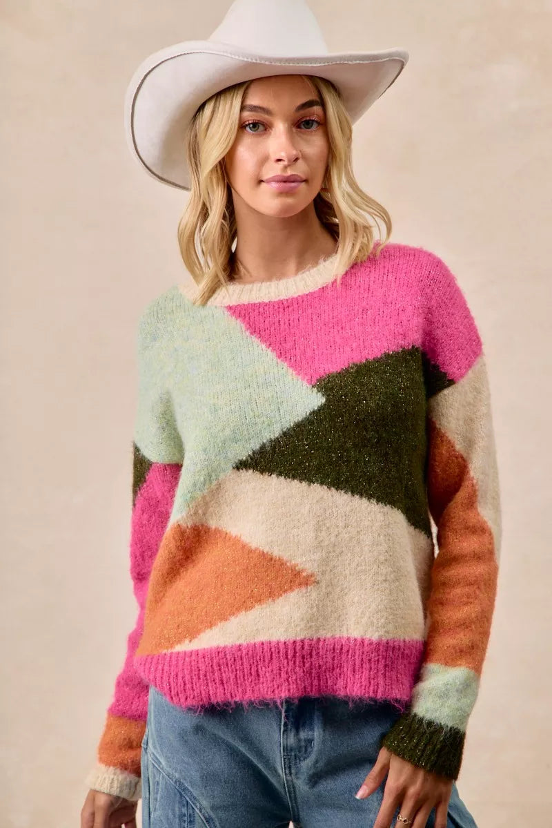 Multi Color Block Sweater Top