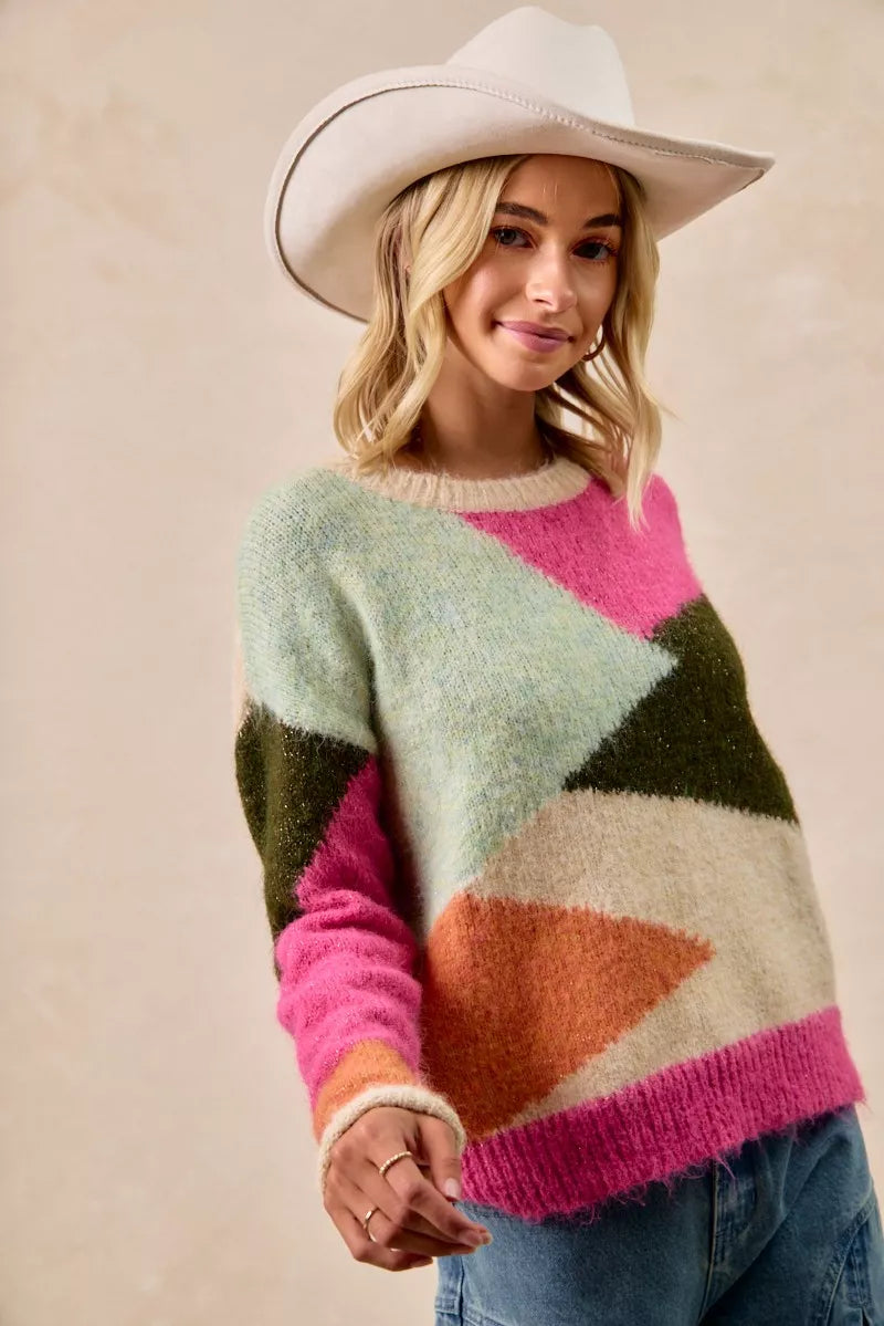 Multi Color Block Sweater Top