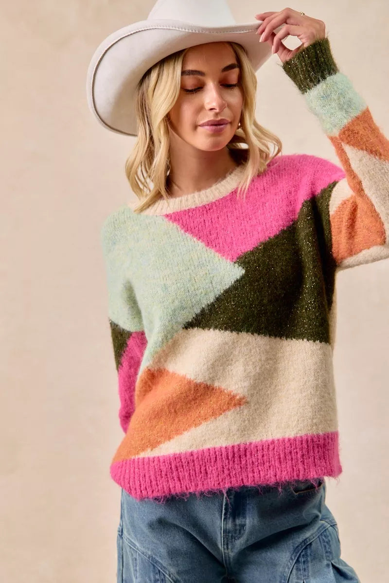 Multi Color Block Sweater Top