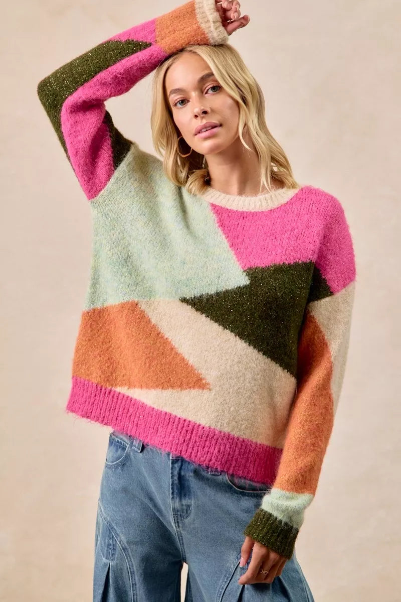 Multi Color Block Sweater Top