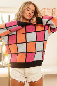 Multi Color Checker Pattern Sweater