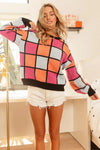 Multi Color Checker Pattern Sweater