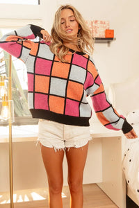 Multi Color Checker Pattern Sweater