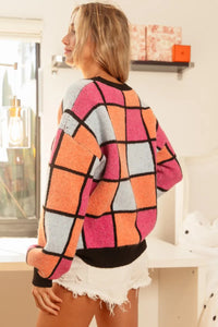 Multi Color Checker Pattern Sweater