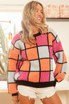 Multi Color Checker Pattern Sweater