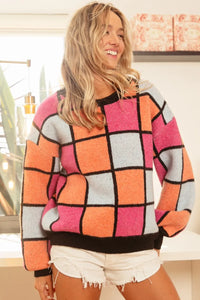 Multi Color Checker Pattern Sweater