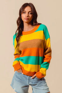 Multi Color Stripe Sweater with Ribbed Detail