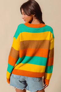 Multi Color Stripe Sweater with Ribbed Detail
