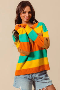 Multi Color Stripe Sweater with Ribbed Detail