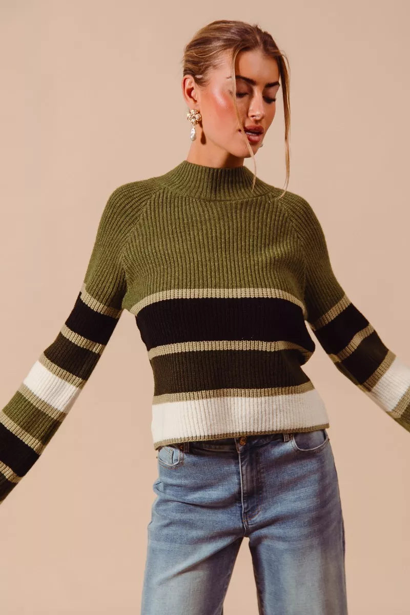 Multi Color Striped Mock Neck Sweater