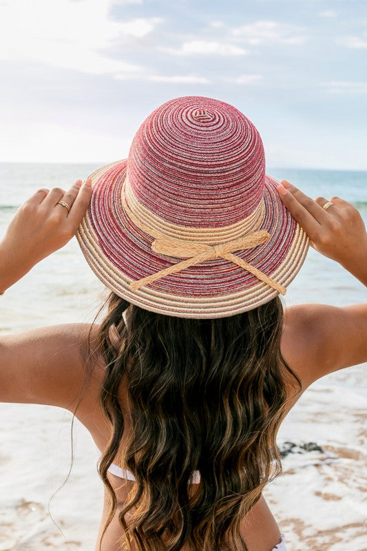 Multi-Stripe Bow Accent Bucket Sunhat-Reef Love