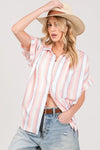 Multi Stripe Button Down Short Sleeve Oversized Shirt
