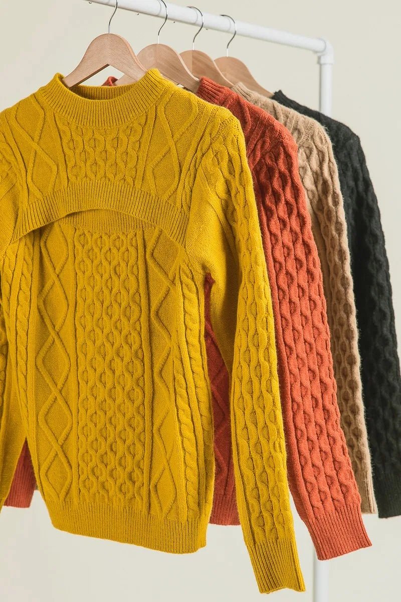 Mustard Cable - Knit Sweater with Cut Out Chest Detail - Reef Love