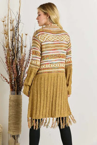 Mustard Fringe Hem Aztec Cardigan