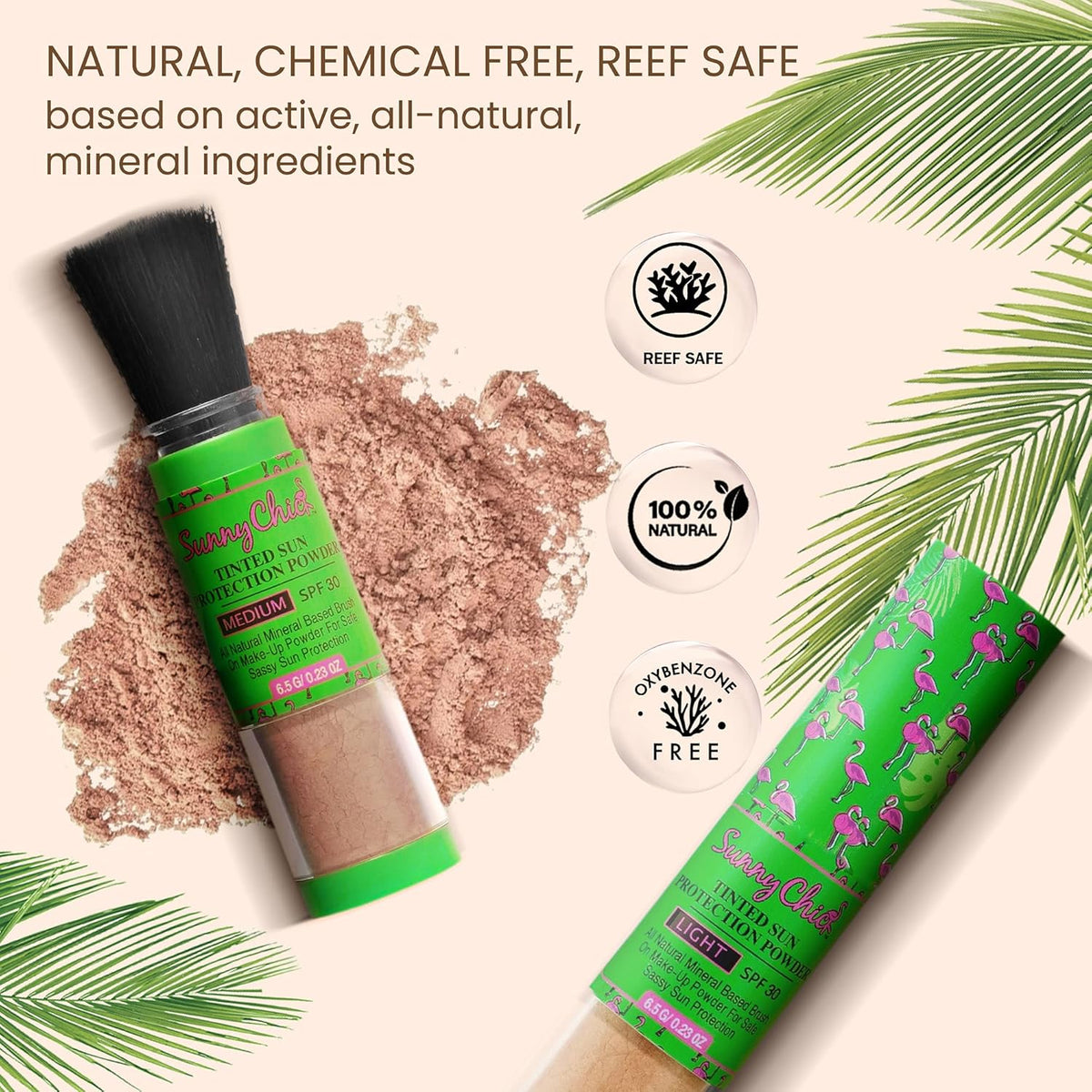 Natural Sunscreen Powder- Tinted Brush-On Mineral Sunblock SPF30- Boho Chic Styles by Reef Love