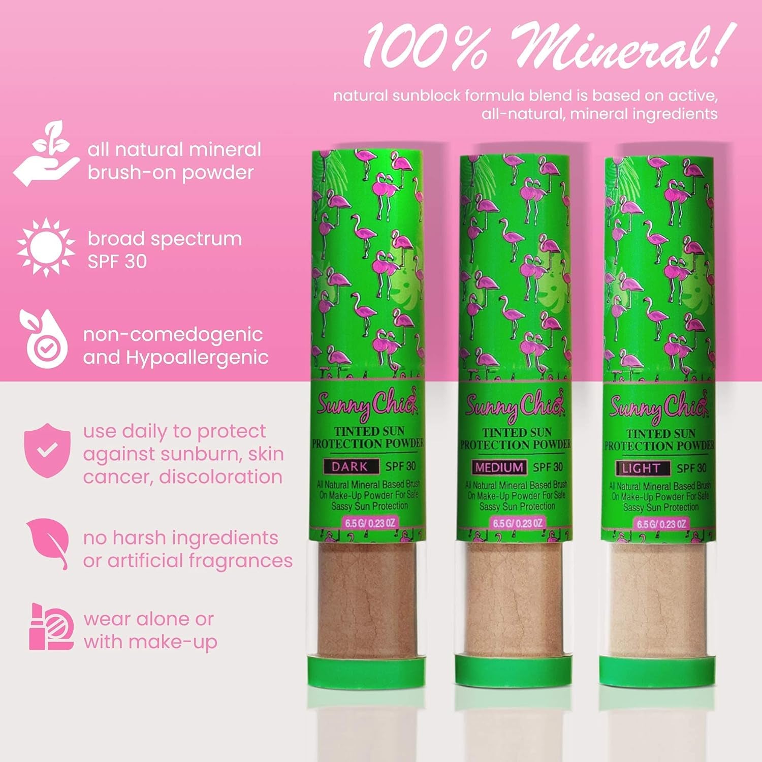 Natural Sunscreen Powder- Tinted Brush-On Mineral Sunblock SPF30- Boho Chic Styles by Reef Love