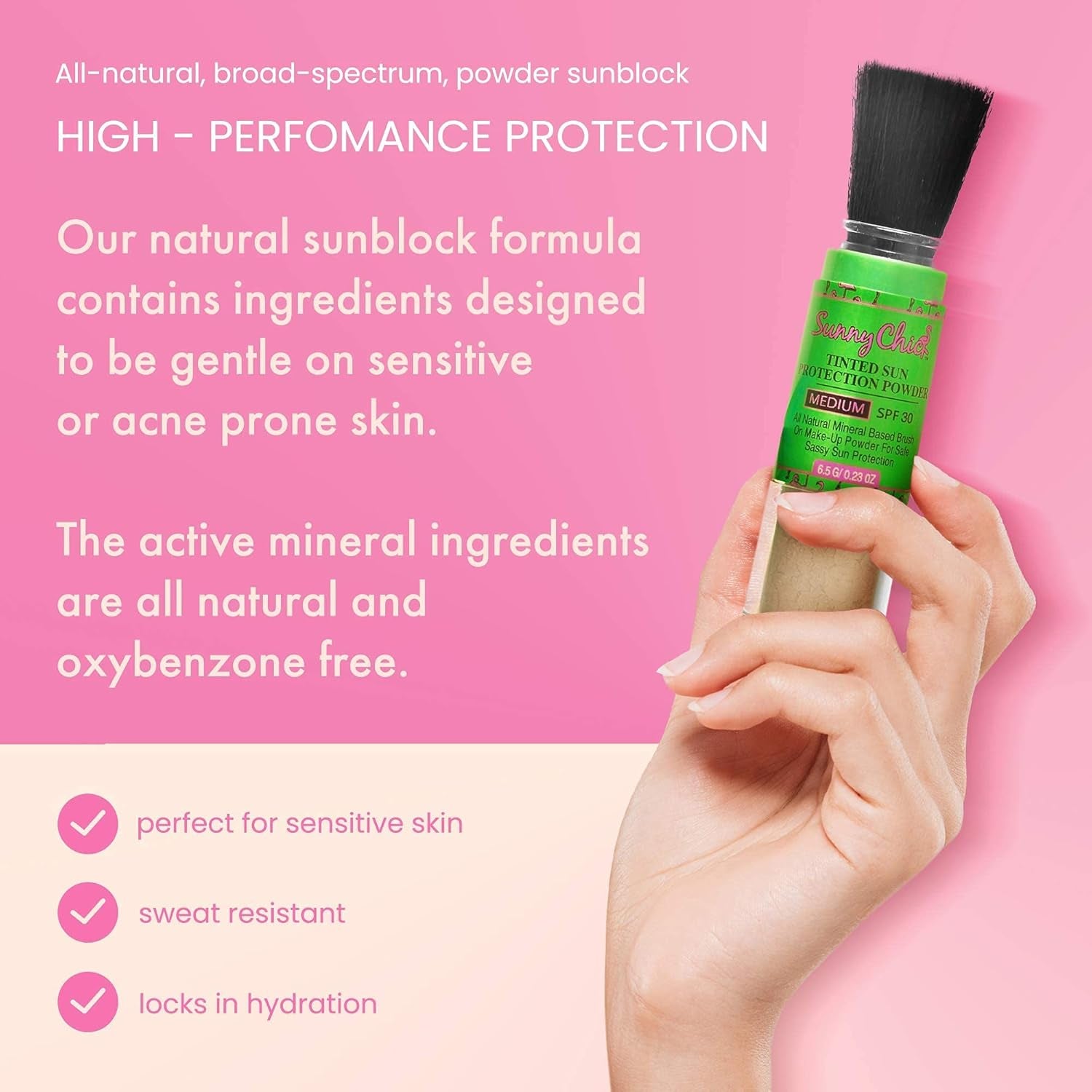 Natural Sunscreen Powder- Tinted Brush-On Mineral Sunblock SPF30- Boho Chic Styles by Reef Love