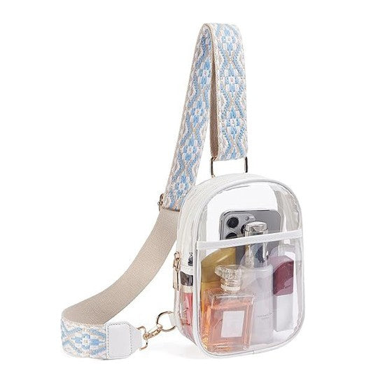 Noelle Clear Stadium Sling Bag-Noelle Clear Stadium Sling bag with gold hardware and adjustable strap. Stadium-approved crossbody with zip closure for concerts, sports, and festivals.-Reef Love