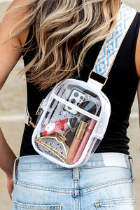 Noelle Clear Stadium Sling Bag-Noelle Clear Stadium Sling bag with gold hardware and adjustable strap. Stadium-approved crossbody with zip closure for concerts, sports, and festivals.-Reef Love