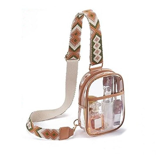 Noelle Clear Stadium Sling Bag-Noelle Clear Stadium Sling bag with gold hardware and adjustable strap. Stadium-approved crossbody with zip closure for concerts, sports, and festivals.-Reef Love