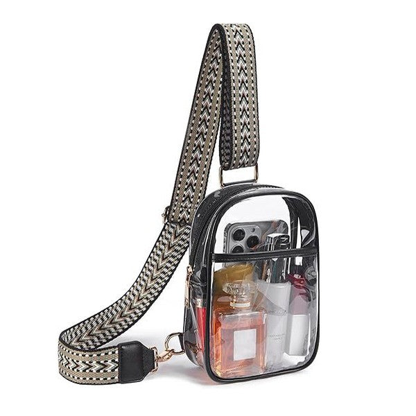 Noelle Clear Stadium Sling Bag-Noelle Clear Stadium Sling bag with gold hardware and adjustable strap. Stadium-approved crossbody with zip closure for concerts, sports, and festivals.-Reef Love