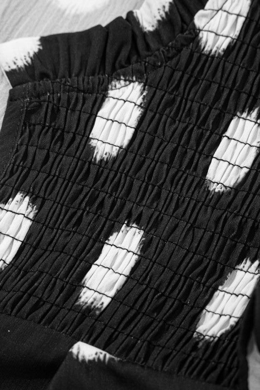 Nola Notched Balloon Sleeve Black & White Polkadot Blouse-Reef Love