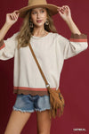 Oatmeal Linen Scalloped Hem Color Block Tunic-Make a stylish statement with this Scalloped Hem Color Block Tunic Top - creating a bold and trendy look. The scalloped hem detail provides a unique and touch.