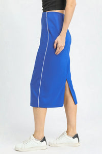 Ocean Contrast Piping Pencil Midi Skirt-Contrast Piping Pencil Midi Skirt, a chic blend of structure, stretch, and modern style. Designed with a high-waisted silhouette to flatter your natural curves.-Reef Love Boho-Chic Boutique