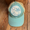 Ocean Scene Embroidered Patch Distressed Baseball Cap-Ocean Scene Embroidered Patch Distressed Baseball Cap. Distressed Headmost Brand Cap, Tan Mesh, Snapback Closure. Entire cap is soft and superior quality.