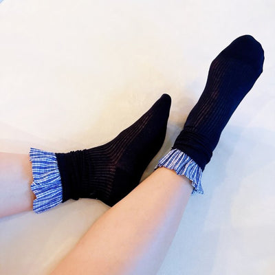 Oh So Chic Plaid Ruffle Top Socks-Add a preppy twist to your wardrobe with the Oh So Chic Plaid Ruffle Top Socks. Featuring a charming plaid design and delicate ruffle trim.