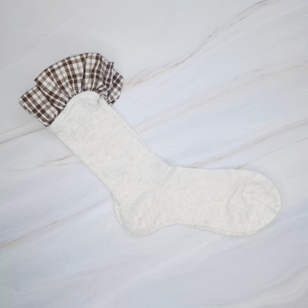 Oh So Chic Plaid Ruffle Top Socks-Add a preppy twist to your wardrobe with the Oh So Chic Plaid Ruffle Top Socks. Featuring a charming plaid design and delicate ruffle trim.