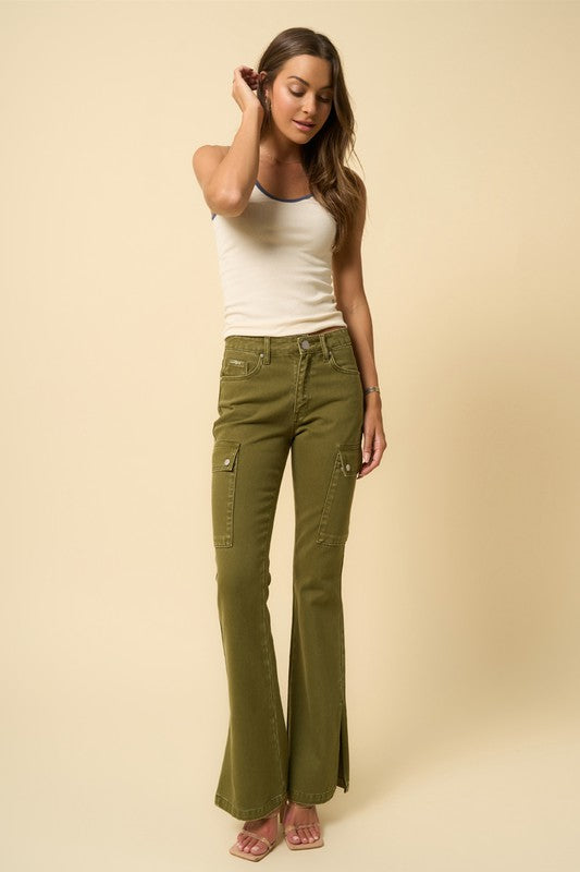 Olive Cargo Bootcut Jeans