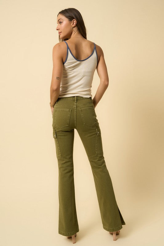 Olive Cargo Bootcut Jeans