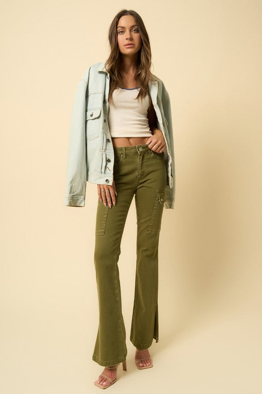 Olive Cargo Bootcut Jeans