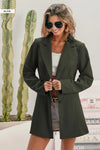 Olive Single Breasted Peaked Lapel Blazer-Olive green single breasted peaked lapel blazer with button closure and flap pockets. Lightweight cotton-blend layer with timeless tailoring and boho-chic versatility.-Reef Love