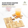 Olive Wood Coaster Puzzle 4-Pcs Set-Olive Wood Coaster Puzzle 4-piece set. Handcrafted from Mediterranean olive wood with unique grain patterns. Stylish, functional, and interactive home décor.-Reef Love