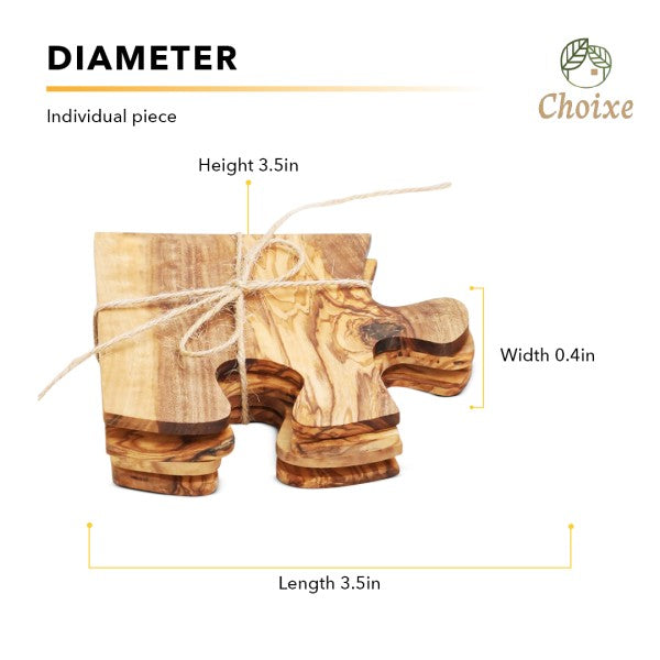 Olive Wood Coaster Puzzle 4-Pcs Set-Olive Wood Coaster Puzzle 4-piece set. Handcrafted from Mediterranean olive wood with unique grain patterns. Stylish, functional, and interactive home décor.-Reef Love