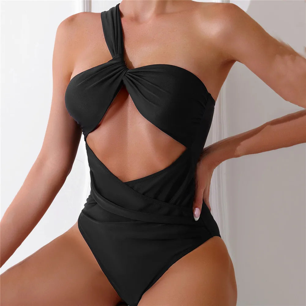 One Shoulder Black One Piece Swimsuit
