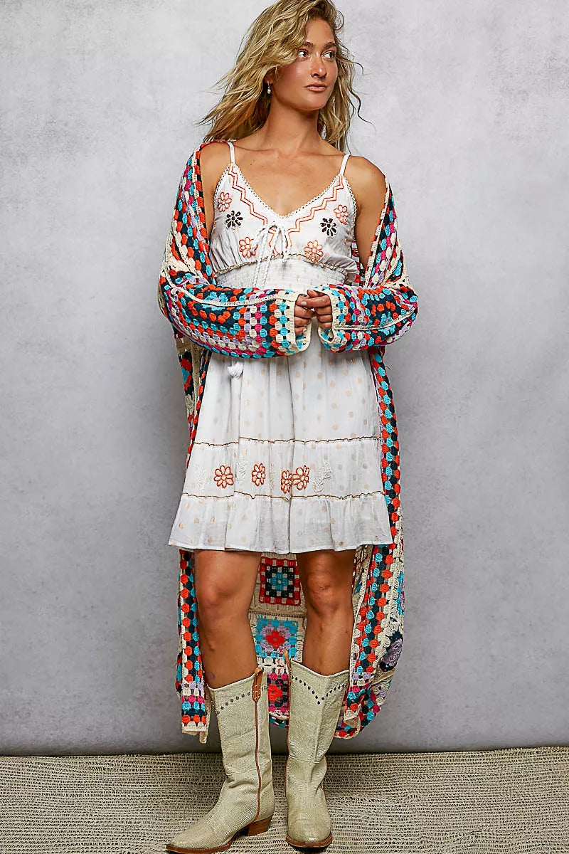 Open Front Crochet Cardigan with Weave Knit Patterns