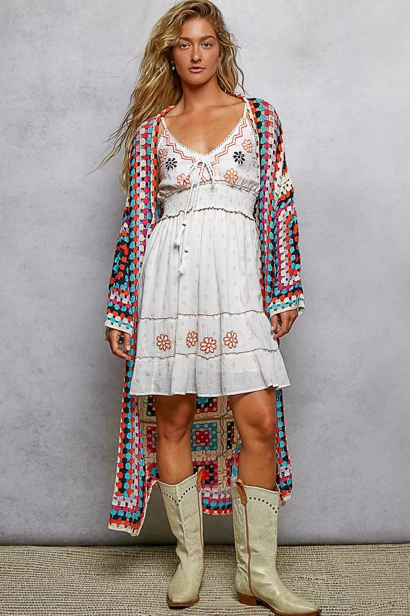 Open Front Crochet Cardigan with Weave Knit Patterns