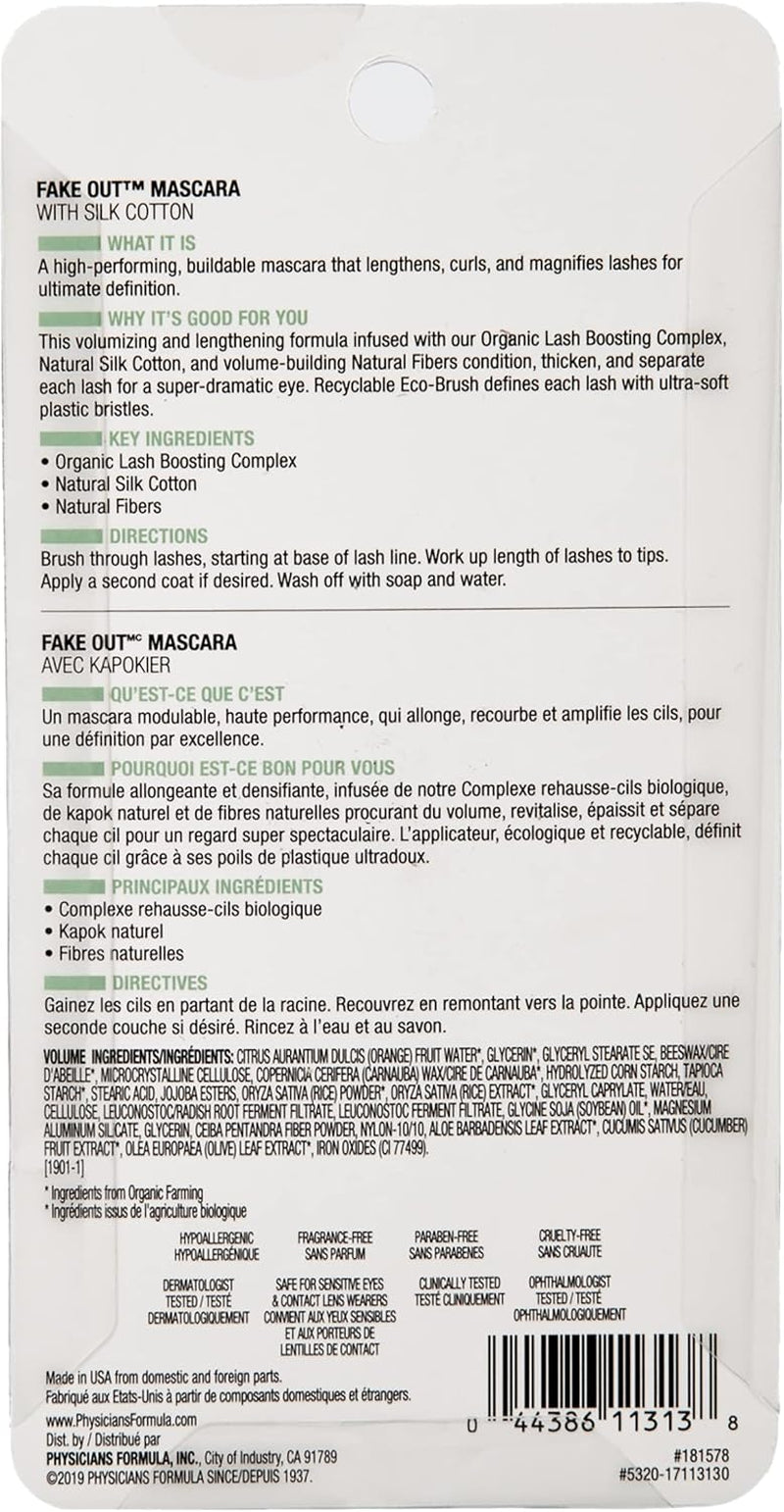 Organic Wear All Natural Fake Out Mascara Black, Dermatologist Tested