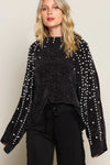 Oversized Pearl Embellished Sweater-Oversized black pearl embellished sweater with mock neckline. A cozy yet glamorous knit pullover perfect for casual chic or dressy occasions.-Reef Love