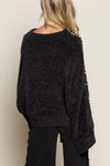 Oversized Pearl Embellished Sweater-Oversized black pearl embellished sweater with mock neckline. A cozy yet glamorous knit pullover perfect for casual chic or dressy occasions.-Reef Love