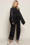 Oversized Pearl Embellished Sweater-Oversized black pearl embellished sweater with mock neckline. A cozy yet glamorous knit pullover perfect for casual chic or dressy occasions.-Reef Love