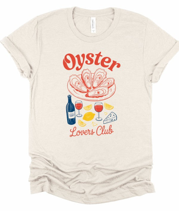 Oyster Lovers Club Boutique Top Graphic Tee-Join the Oyster Lovers Club with this retro-inspired tee! Super soft cotton, unisex fit, and coastal charm in every color. Perfect for seafood lovers.-Reef Love