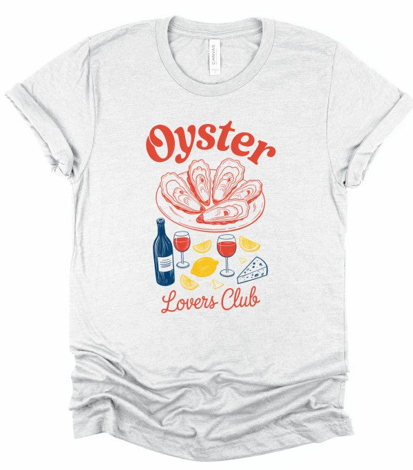 Oyster Lovers Club Boutique Top Graphic Tee-Join the Oyster Lovers Club with this retro-inspired tee! Super soft cotton, unisex fit, and coastal charm in every color. Perfect for seafood lovers.-Reef Love