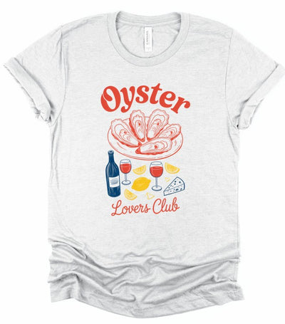 Oyster Lovers Club Boutique Top Graphic Tee-Join the Oyster Lovers Club with this retro-inspired tee! Super soft cotton, unisex fit, and coastal charm in every color. Perfect for seafood lovers.-Reef Love