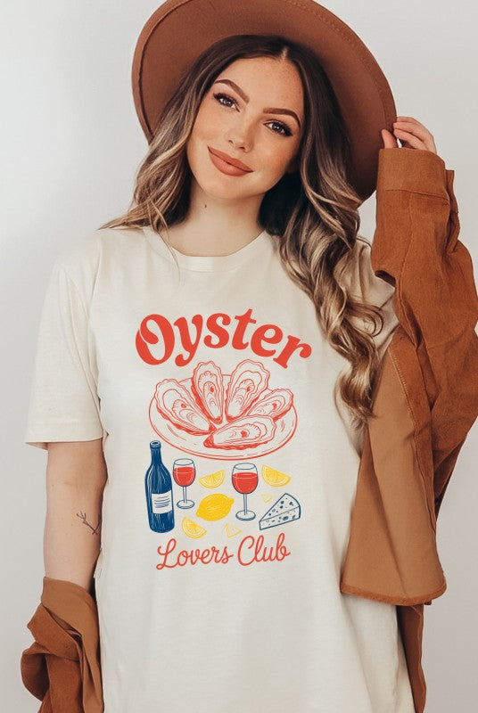 Oyster Lovers Club Boutique Top Graphic Tee-Join the Oyster Lovers Club with this retro-inspired tee! Super soft cotton, unisex fit, and coastal charm in every color. Perfect for seafood lovers.-Reef Love