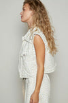 POL Asymmetrical Front Closure Raw Hem Floral Denim Vest