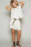 POL Asymmetrical Front Closure Raw Hem Floral Denim Vest